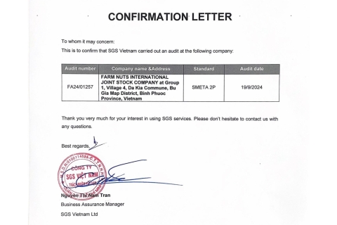 CONFIRMATION LETTER- FARM NUTS